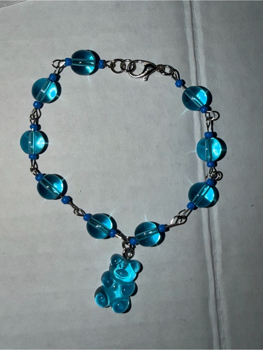 Unbranded Blue Beaded Bracelet with Gummy Bear Charm